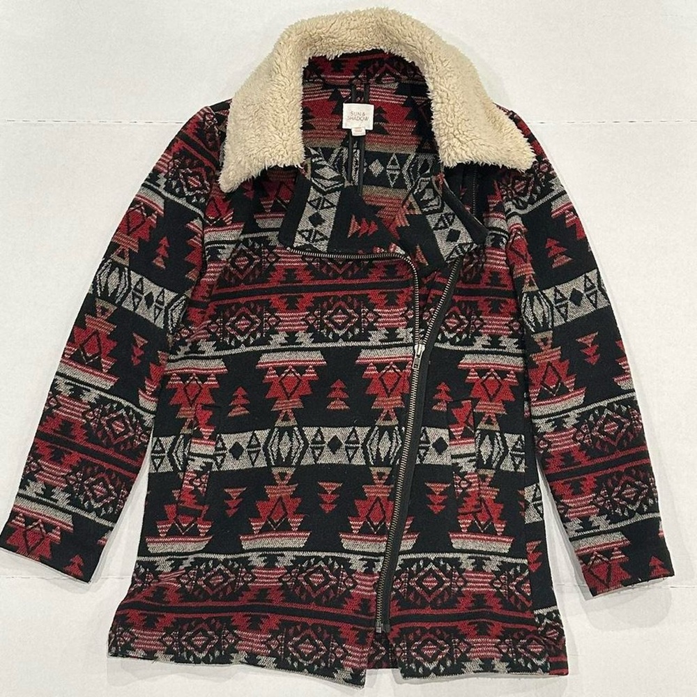 Sun & Shadow Red and Black Aztec Western Navajo Pattern Jacket